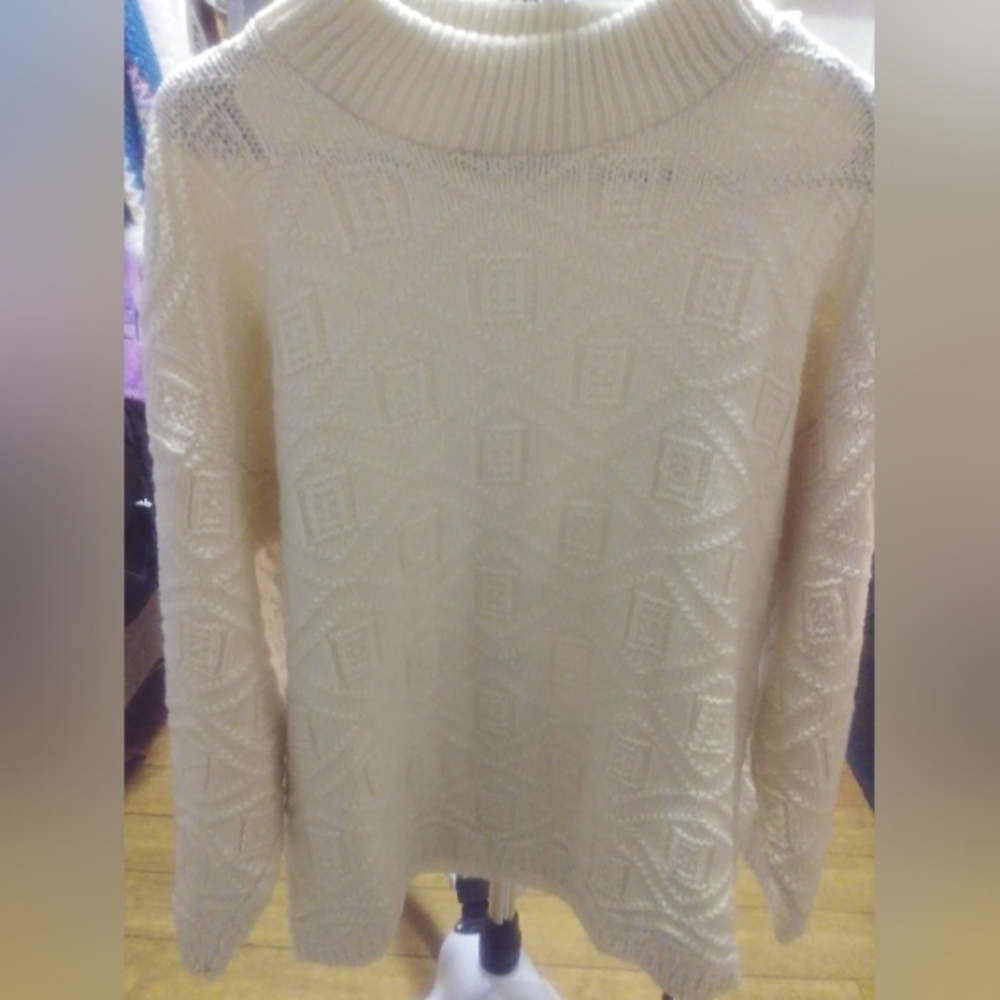 LIBERTY KNITS MADE IN USA FISHERMAN CREAM SWEATER SIZE L